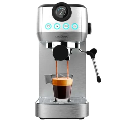 Immagine di Cecotec Macchina da Caffè Espresso Power 20 Steel Pro. 1350 W, Bar, Sistema Thermoblock, Vaporizzatore Orientabile, Braccio Portafiltri con Doppia Uscita e 2 Filtri, 1,3L, Scalda Tazze