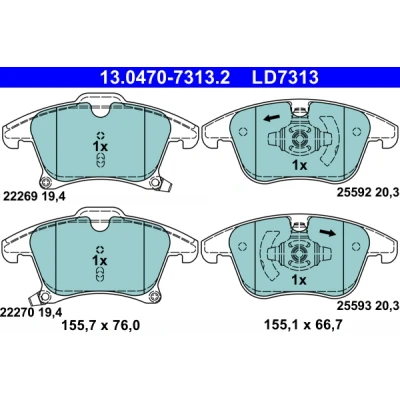 Immagine di ATE 13.0470 7313.2 Kit pastiglie freno con segnalatore acustico usura FORD: Mondeo 5 Kombi, S Max Mk2,
