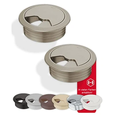 Immagine di Gedotec Scrivania Passacavi ENTRY 60 mm 10 Pezzi Rotondi Scatola per cavi Acciaio Inox In robusta plastica ABS Guida da inserire a pressione canaline