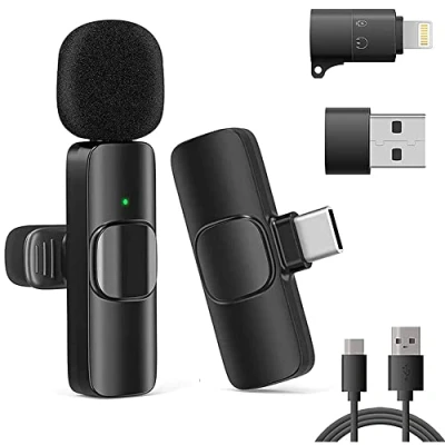 Immagine di VOVIGGOL Microfono Lavalier Wireless per iPhone iPad Androide e PC, 2,4 GHz No Bluetooth Smartphone Telefono Mini Mic Senza Fili Registrazione video TikTok YouTube Facebook
