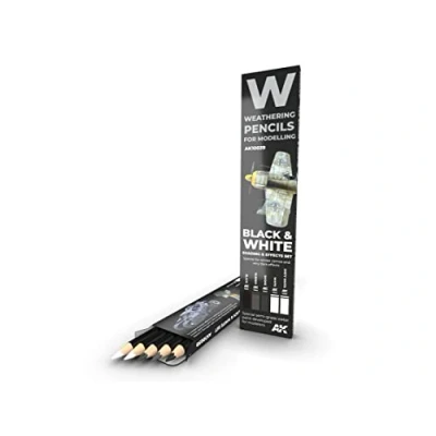 Immagine di AK Interactive set di matite per agenti atmosferici AK10039 colori bianco e nero ombreggiatura ed effetti.