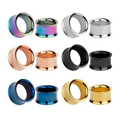 Immagine di KUBOOZ 12 pz Set Colorato In Acciaio Inox Vite MIX Tappi Orecchie Tunnel Calibri Barella Piercing, Tessuto