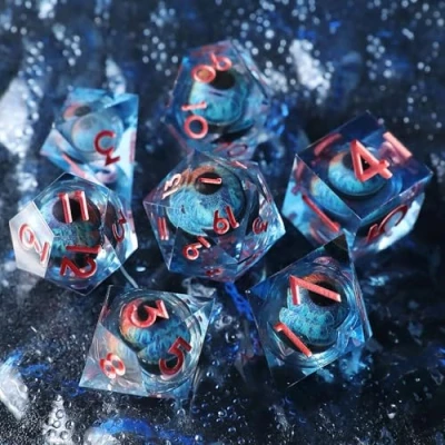 Immagine di Set Dadi D&amp;D 7 Pezzi Dragon Eye Mobili Resina da Gioco Particolari DND con Bordi Affilati Poliedrici per Dungeon Draghi Pathfinder RPG MTG Confezione Regalo