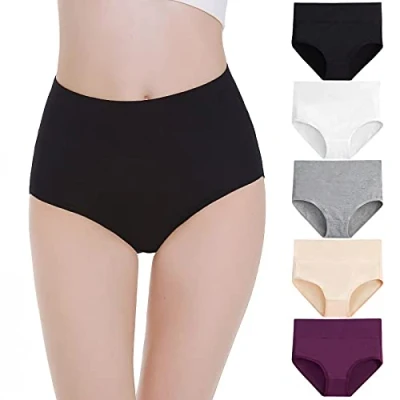 Immagine di Falechay Mutanda Donna Vita Alta Cotone Slip Traspirante Confortevole Pacco da 5 Multicolore 3,M