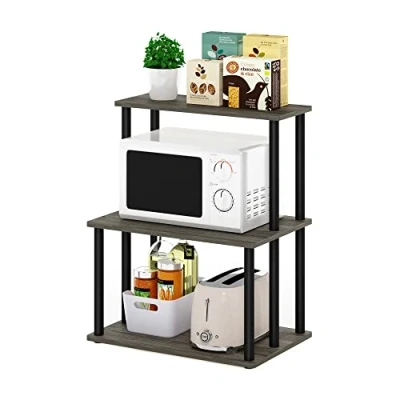 Immagine di Furinno Turn N Tube Scaffale da Cucina a 3 Livelli Senza Attrezzi, Legno ingegnerizzato, Rovere Francese Grigio/Nero, 39.6 (D) x 59.4 (W) 73.9 (H) cm