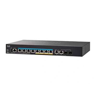 Immagine di Switch gestito impilabile Cisco SG350X 8PMD con 8 porte 2.5 G multigigabit più PoE di 240 W, 2 x 10 combinate SFP+, protezione limitata a vita (SG350X K9 EU)