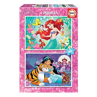Immagine di Educa puzzle di cartone con 48 pezzi per bambini Ariel and Jasmin. Set 2 da ciascuno, doppio divertimento. Dimensioni del puzzle: 28 x 20 cm. A partire dai 3 anni (18213)