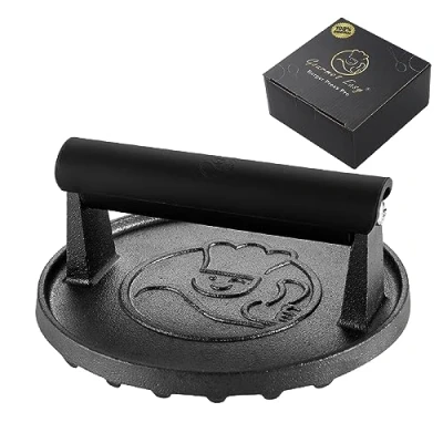 Immagine di Gourmet Easy Pressa per Hamburger in ghisa Antiaderente Robusta 15 cm con Manico Resistente al Calore Burger