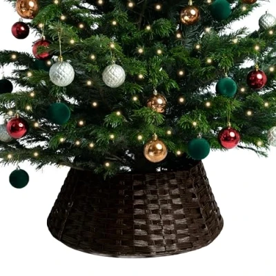Immagine di RELSY Gonna per albero di Natale, in vimini, cestino marrone/nero base dell’albero alberi qualsiasi dimensione (L, nero/marrone)