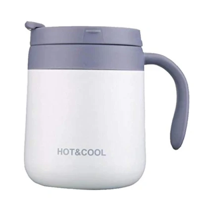 Immagine di Gteller Tazza da caffè in acciaio inox, a doppia parete, isolata, con coperchio e manico, per mantenere le bevande calde fredde (bianco)