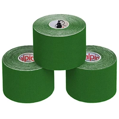 Immagine di ALPIDEX Nastro Kinesiologico Tanti Colori 1/3/ 6/12 Rotoli 5 m x 5,0 cm E Book Esempi Applicazione Tape Muscolare Cerotto, Colore:verde, Quantità:3 rotolo