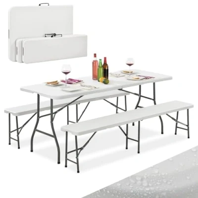 Immagine di Juskys set tavolo e panche da Birreria Bayreuth 3 pezzi &amp; pieghevole 180 x 70 74 cm 2 birra arredo giardino, per tendone festa, campeggio