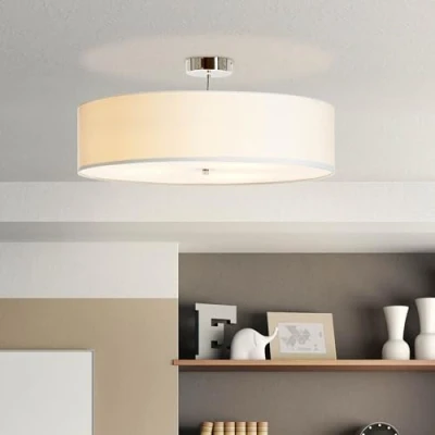 Immagine di Lightbox lampada da soffitto moderna plafoniera con paralume semplice in tessuto metallo/tessuto bianco/cromo diametro 60cm