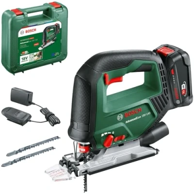 Immagine di Bosch seghetto alternativo a batteria AdvancedSaw 18V 140 (funzione pendolo; motore brushless; profondità taglio: mm/10 mm/20 mm; 3 lame; 18 Volt; 2,0 Ah e caricabatteria; in valigetta)