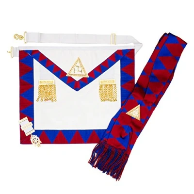 Immagine di THE MASONIC COLLECTION Royal Arch Companions, grembiule e fascia con gioiello, filo dorato, utile accessorio regalo per uomini massoni, Realizzato in pelle di agnello, Taglia unica