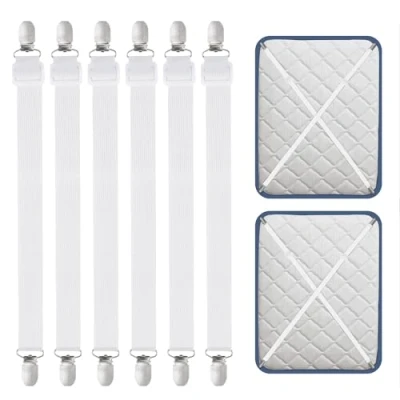 Immagine di Carehabi Tenditori per Lenzuola Regolabili, 6 Pezzi, 55 250 cm, Elastici Lenzuola, Colore Bianco, con Clip in Metallo, Letto Ferma