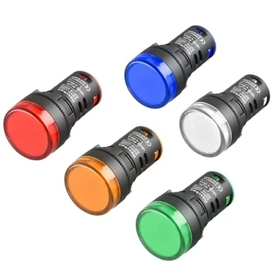 Immagine di Heschen Spie luminose AD16 22D/S, a LED, da 22 mm, 220 V CC, 20 mA, confezione 5 pezzi, colori rosso, verde, giallo, blu, bianco