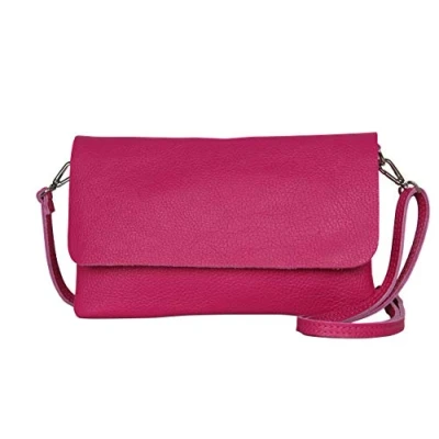 Immagine di AmbraModa GLX11 Borsa a tracolla da donna, in vera pelle, con rimovibile e regolabile, adatta per cellulari tablet fino 7 pollici, (fuxia)