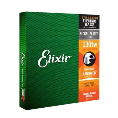Immagine di Elixir 15433 Corde per basso elettrico taperwound, rivestite in nanoweb, tensione: .130, a scala ultra lunga