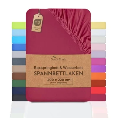 Immagine di NatureMark Basic, letto a molle e ad acqua, lenzuolo con angoli 200 x 220 cm, altezza 40 elasticizzati 100% cotone, bordeaux rosso
