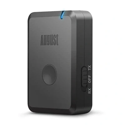Immagine di Ricevitore trasmettitore Bluetooth 3,5 mm AUX August MR260 Audio senza fili ricaricabile per auto, TV, radio, cuffie, Hifi con connessione a bassa latenza di 40 ms Batteria 13 ore Nero