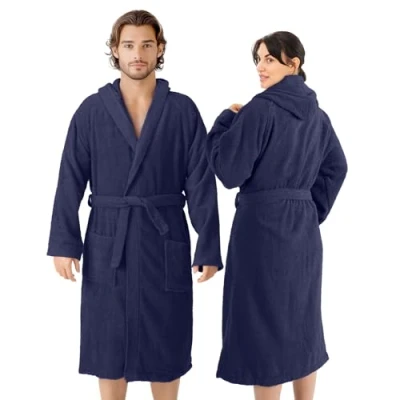 Immagine di HOMELEVEL Accappatoio in spugna, 100% cotone, unisex, M, colore blu marino