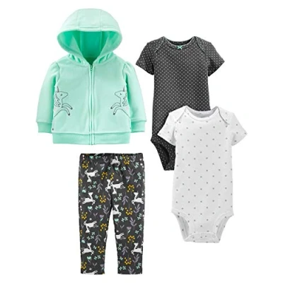Immagine di Simple Joys by Carter&#039;s 4 Piece Jacket, Pant, And Bodysuit Set Layette, Bianco Fiocchi di Neve/Nero Pois/Verde Menta Unicorni/Floreale, 12 Mesi Bambino Ragazze