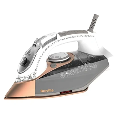 Immagine di Breville DIAMONDXPRESS 2800W Ferro da Stiro, Piastra Multidirezionale in Ceramica Diamantata, Colpo 180 g, Getto Vapore Verticale 60g/min, Auto Spegnimento, 2800 W, plastica, Bianco