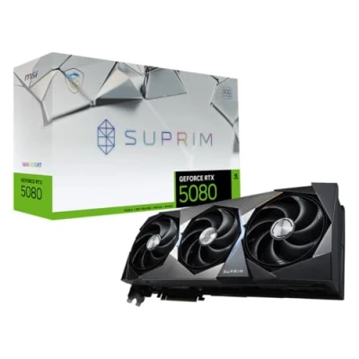 Immagine di MSI NVIDIA GeForce RTX 5080 16G SUPRIM SOC GDDR7 256bit, scheda video con frequenza di boost fino a 2760 MHz, PCIe Gen 5, DLSS 4, 3 porte DP 2.1, 1 porta HDMI formato ATX