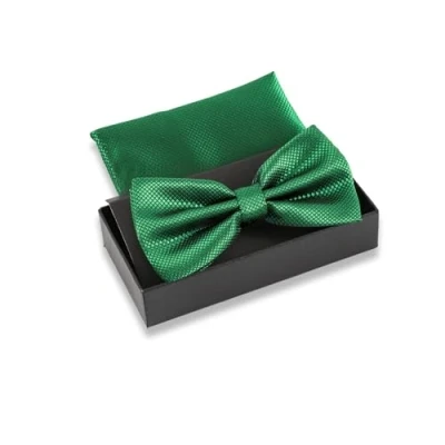 Immagine di Papillon verde smeraldo con fazzoletto da taschino per set uomo abito matrimonio regolabile in