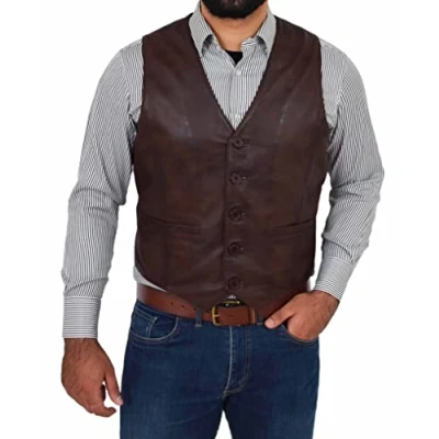 Immagine di gilet da uomo in vera pelle stile classico Nick, Marrone, M