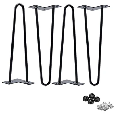 Immagine di Gambe a forcina da 35,6 cm, in acciaio nero, 35 stile industriale moderno di metà secolo, 2 aste, 10 mm, confezione 4, resistenti piedini metallo per mobili caffè, progetti fai te, con
