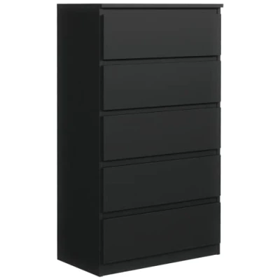 Immagine di Cassettiera Nera Opaca con 5 cassetti 70 cm, Armadio Camera da Letto, Corridoio, Soggiorno, H: 124,5 L: P: 39 cm Cassettiera, Mobiletto Multiuso, Mobile Cucina, Armadietti Salvaspazio