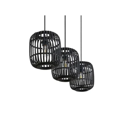 Immagine di Lampada a sospensione Lindby Canyana, nera, 3 luci, rattan, 105 cm