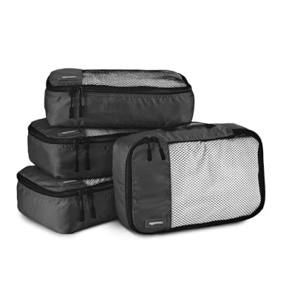 Immagine di Amazon Basics Organizer da Viaggio Salvaspazio per Valigie, con Cerniera, Set 4 Pezzi, Piccolo, Nero