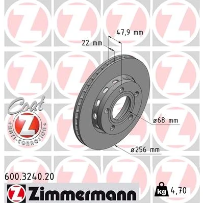 Immagine di ZIMMERMANN COAT Z 600.3240.20 Disco freno 256 22 5/5 5 112 con ventilazione esterna rivestito ad alto tenore di carbonio AUDI: A4 B5 Avant