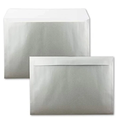 Immagine di 10 buste XXL, formato DIN C4, 22,9 x 32,4 cm, con chiusura adesiva, senza finestra, per A4, colore argento metallizzato