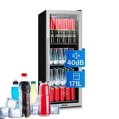 Immagine di KLARSTEIN Mini Frigo da Camera per Birra, Portatile Camera, Piccolo Ufficio, Ufficio con Porta in Vetro, Bar Ripiani Rimovibili, 0 10C, 201L