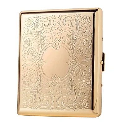 Immagine di Portasigarette in metallo signore e signori, clip a molla bifacciale portatile, contiene fino 20 pacchetti di sigarette da 100, per auto riempite (Modello Gold)