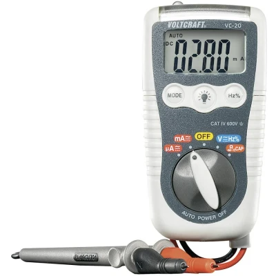 Immagine di VOLTCRAFT VC 20 Multimetro manuale calibrato (ISO) digitale resistente agli spruzzi d&#039;acqua (IP54) CAT IV 600 V Display (conte): 40