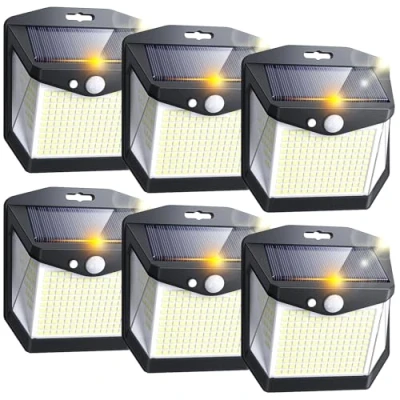 Immagine di Esterno Giardino Solare Pannello Luci: 248 LED Solari Movimento Sensore Luce Faretti 3 Modos 270 Illuminazione Esterne Solar Faro IP65 Parete Lampada per Balcone Garage Patio 6 Pezzi