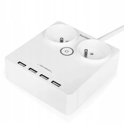 Immagine di Huslog Multi Plug Power Strip con 4 porte USB 2 Prese 1,5 m di cavo (bianco)