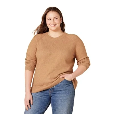 Immagine di Amazon Essentials Maglione Girocollo Morbido a Maniche Lunghe dalla vestibilità Classica Donna, Cammello Puntinato, XL