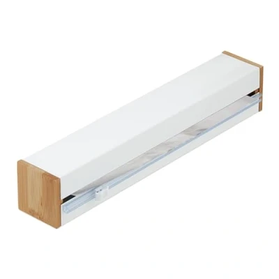 Immagine di Relaxdays Porta Pellicola con Tagliera, HLP: 6x35x7 cm, Taglia Rotoli di Alluminio Magnetico Dispenser da Cucina, Bianco, Acciaio Inox