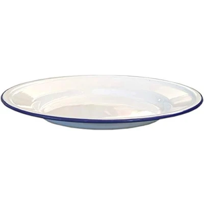 Immagine di ecasashop Piatto Acciaio Smalto Bianco Bordo Blu 24cm da Pranzo Servizio tavola Cucina (12)