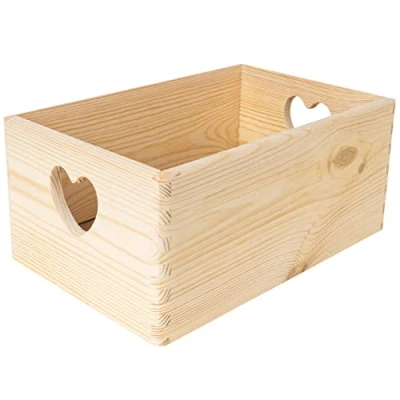 Immagine di Creative Deco Grande Scatola in Legno 30 x 20 13 cm (+/ 1 cm) Scatole con Maniglie a Cuore Cassetta Conteniore Portaoggetti Portagiochi Ideale per Decoupage Documenti e Attrezzi