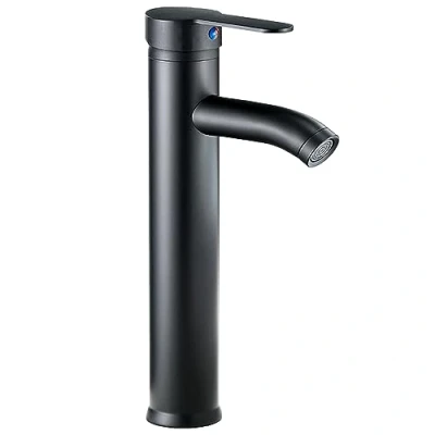 Immagine di rubinetto bagno lavabo alto nero opaco acciaio inox acqua calda e fredda con 2 tubi inclusi miscelatore