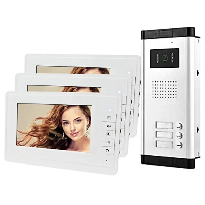 Immagine di HFeng 7 &#039;&#039; LCD Color Wired Videocitofono Kit 700TVL IR COMS Visione notturna Telecamera esterna Campanello per multi 3 appartamenti/famiglia/casa Monitor bianchi 100 metri