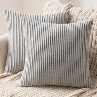 Immagine di MIULEE Confezione da 2 Fodere in Velluto a Coste Decorative Federe Morbido Copricuscini Cuscino Moderne Comodo Robusto per Camera Divano Letto 50 X cm Grigio Chiaro