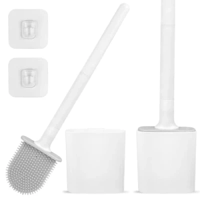 Immagine di Frevoitna 2 Pezzi Scopino Bagno WC, Spazzola WC Silicone, Spazzolone Scopettino Bagno, Scovolino Spazzolino con Supporto, Scopino+WC Montaggio a Parete, Scopini per Bianco